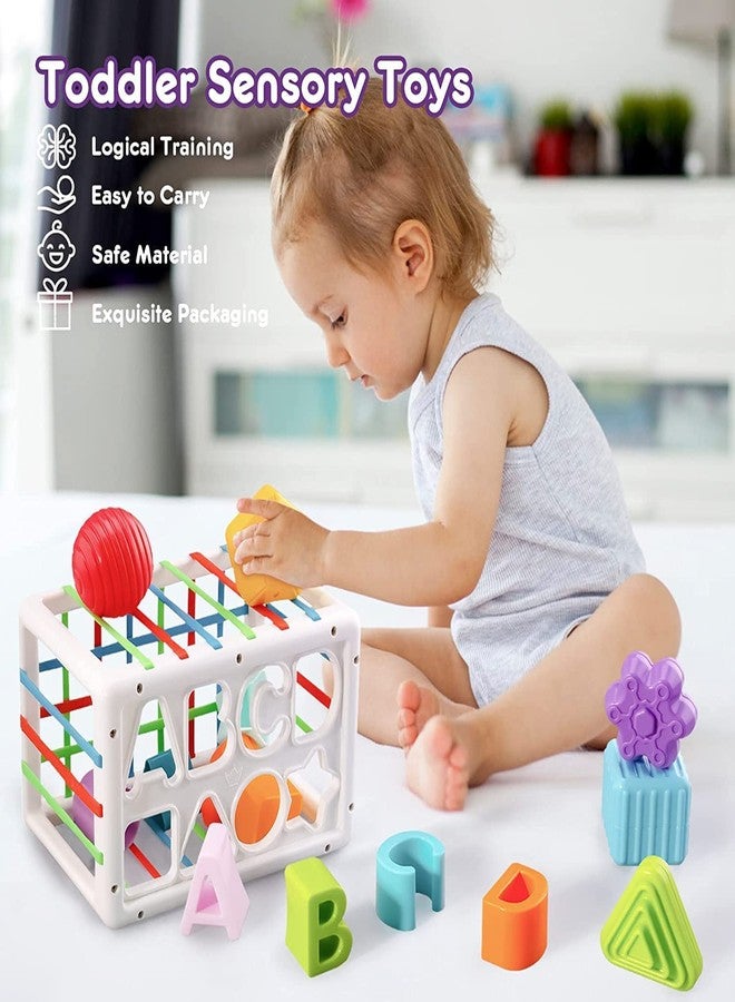 HighRoof Shape Sorter Toy for Babies Colorful Elastic Bands Montessori Toys for Toddlers, Early Learning Preschool Educational Baby Sensory Toys (14 Pcs Block) - Image 2